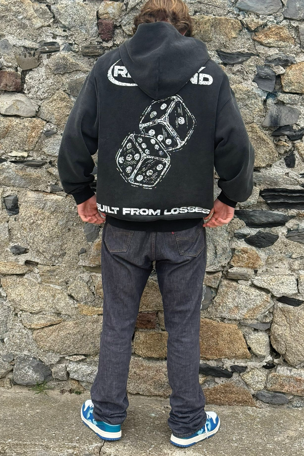 Rebound box fit hoodie with stone wash back